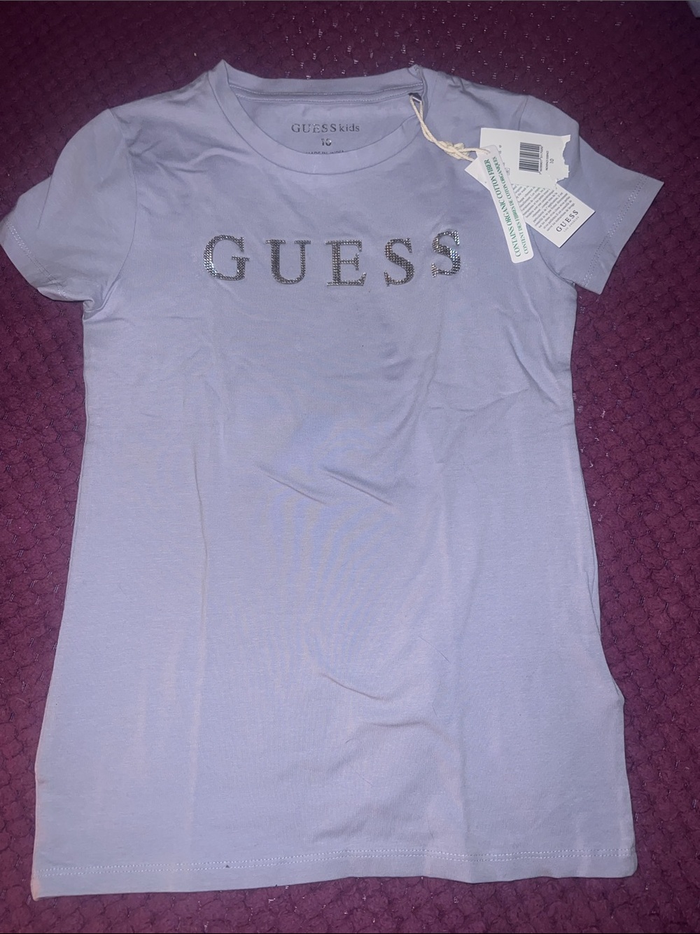 Guess kid s size 10 Lilac Short Sleeve Tee with Rhinestone Logo NWT